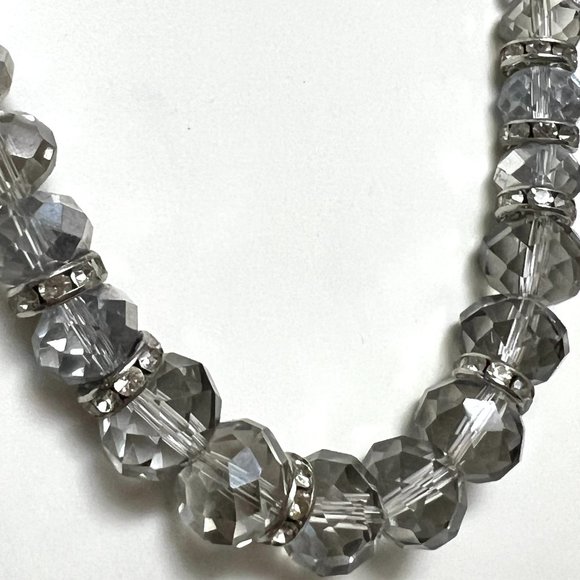 Gray crystal bead necklace with rhinestone spacers, festive - Picture 3 of 6